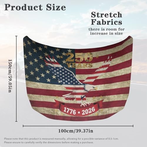 Image of 250 Years of Freedom Car Hood Cover Slip-On Washable Elastic Weatherproof Fabric Elastic Band Fixation Fits Most Cars