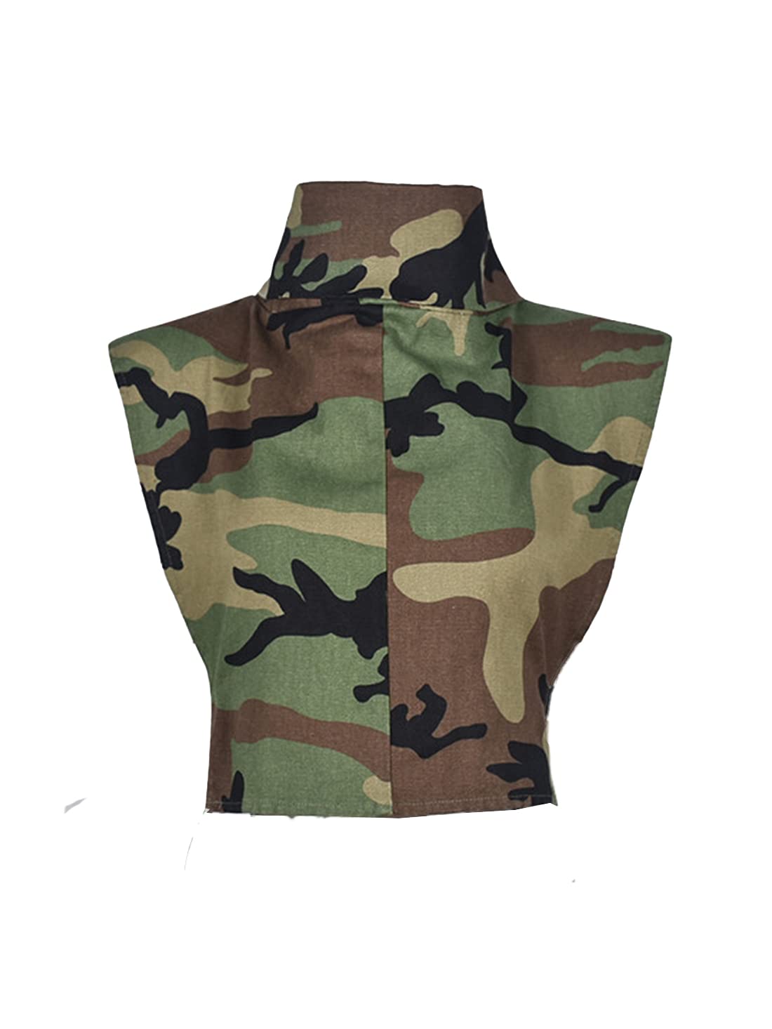 PAODIKUAI Blusa de mezclilla sin mangas con cuello alto para mujer, A-Camo Verde, Small