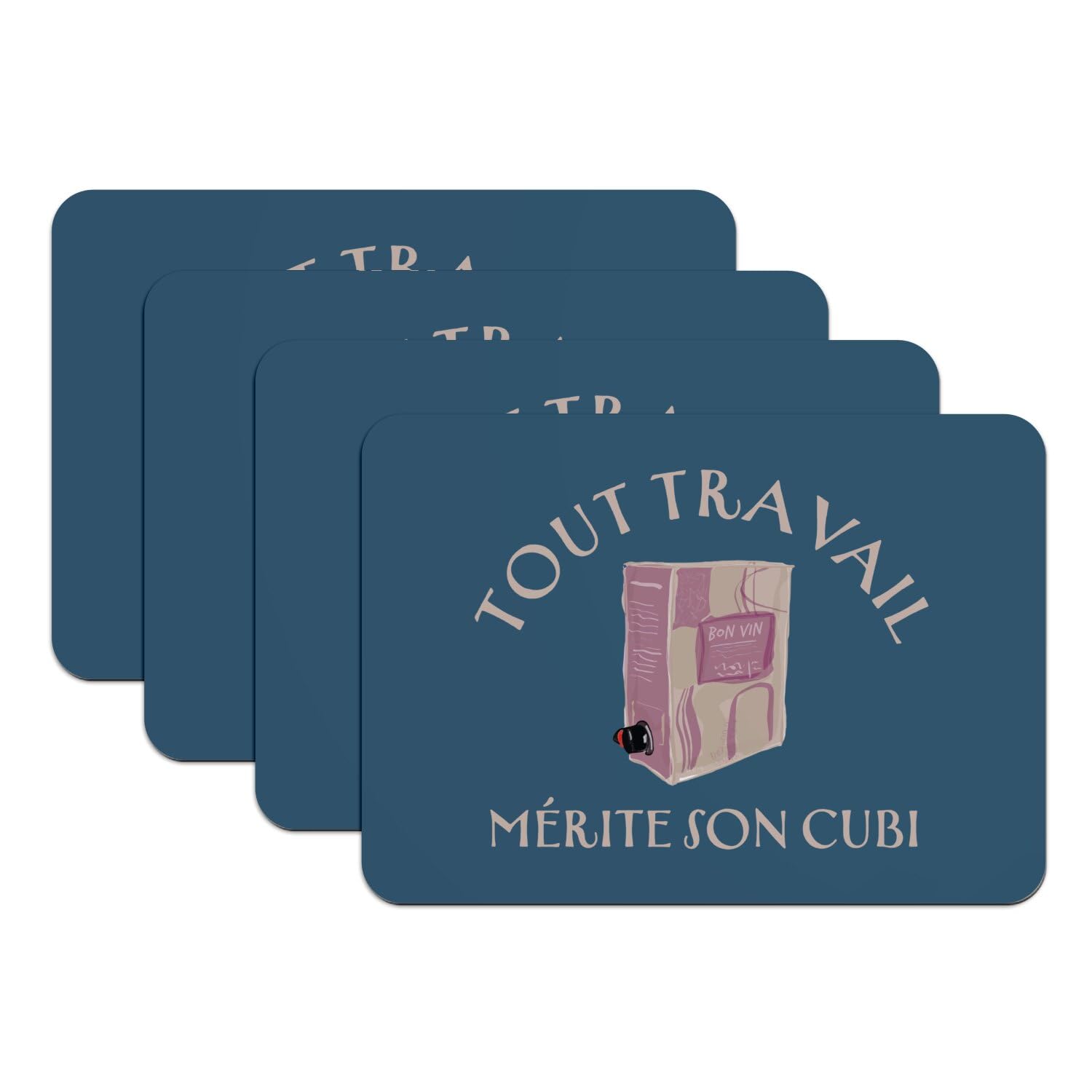 Lot de 4 sets de table bleu humour vin cadeau original