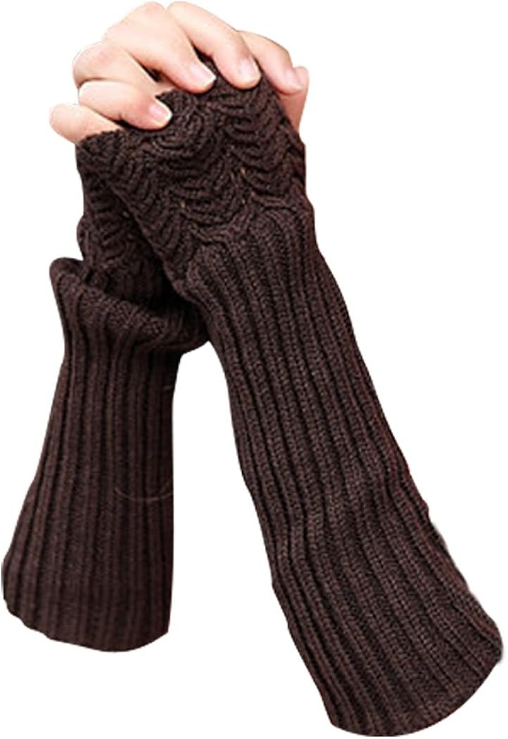 Novawo Women's Scale Design Winter Warm Knitted Long Arm Warmers Gloves Mittens (Coffee) at  Women’s Clothing store