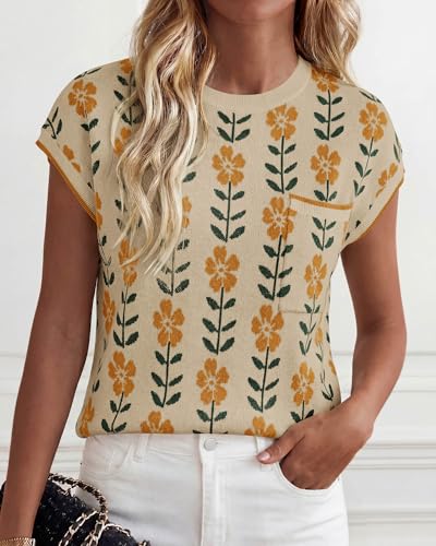 Image of KIRUNDO Summer Fall Short Sleeve Sweater for Women 2026 Casual Sweater Vest Cotton Knit Pullover Tank Tops Fashion Clothing