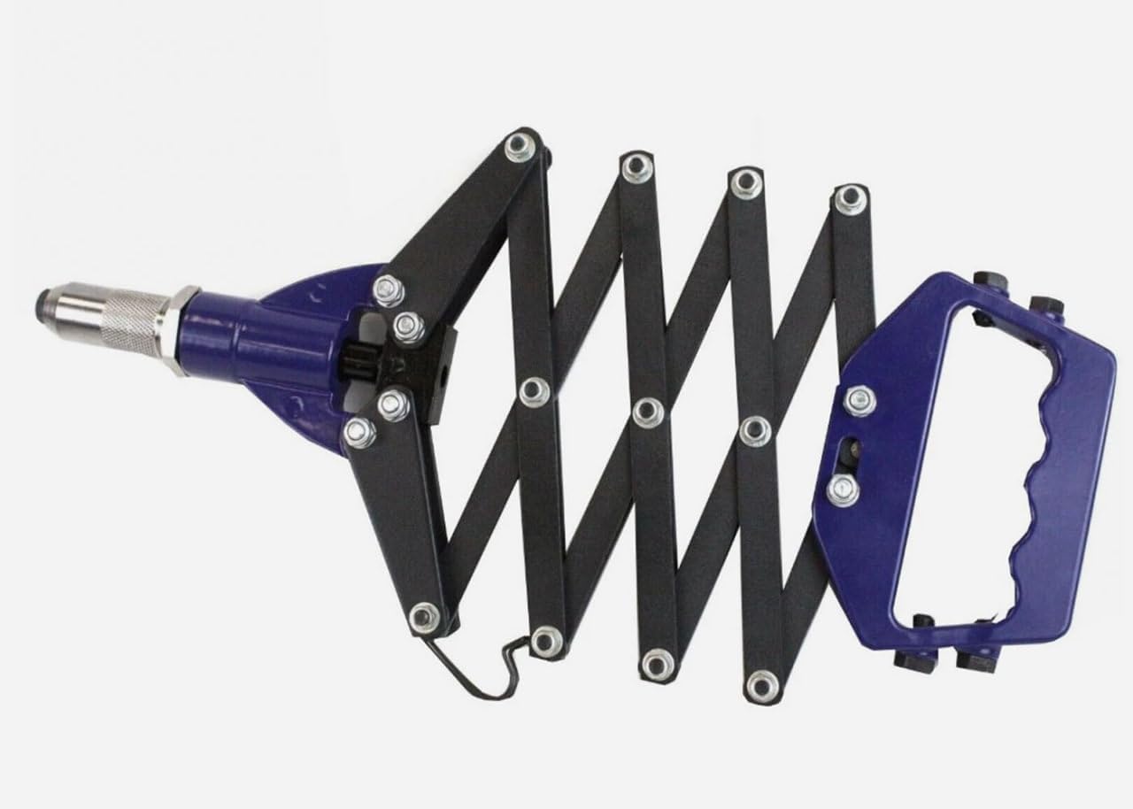 Lazy Tong Rivet Gun Long Reach Rivet Gun 32 Inch Rivet Gun Manual Hand Riveter with Multiple Nosepieces