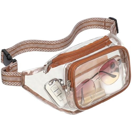 Veckle Clear Fanny Pack Stadium Approved - Waist Belt Bag, Brown Striped