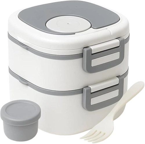 Marmita Dupla Premium Com Talher e Compartimento para Molho + Cartela de Adesivos 3D - Prática, Leve e Portátil (BRANCA) - MJ BRANDS