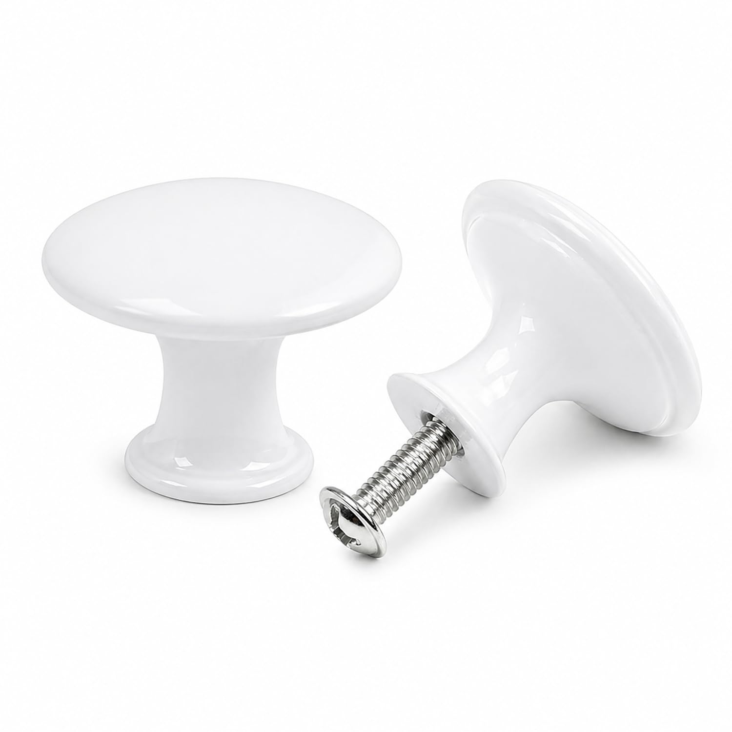 QZKJQDD 2 Pack Cabinet Knobs, Single Hole Cupboard Knobs, Aluminum Alloy Cabinet with Screws, 30mm Round Furniture Door for Kitchen Wardrobes Bathroom Home Decoration (Weiß)