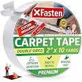 XFasten Carpet Tape Double Sided - 2 ” x 10 yds Surface-Safe Area Rug Tape + 1 Mini Box Cutter, Surface Safe Rug Tape Hardwood Floor w/Cutter, Carpet Tape for Area Rugs Over Carpet Indoor & Outdoor