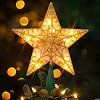 Dazzle Bright 11 Inch Star Tree Topper Lighted Glitter Christmas Treetop with 10 Lights Christmas Decorations for Xmas Tree Home Bar Shop Christmas Decor Gold