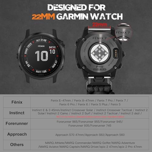 ANBEST Armband compatibel met Fenix 6/Fenix 5/Fenix 7/Fenix 6 Pro/Forerunner 935/945 armbanden, 22 mm siliconen snelle pasvorm horlogeband voor Approach S60/Quatix 5