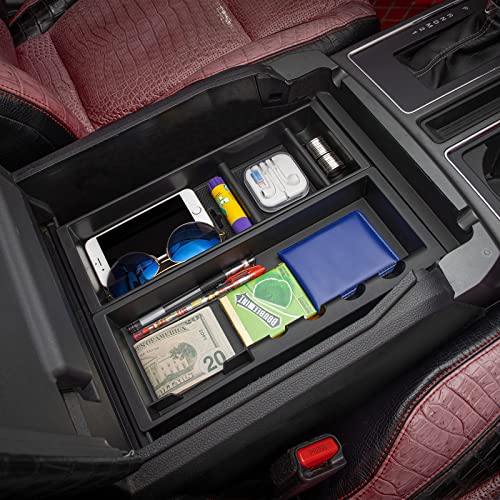 Jdmcar Center Console Organizer Compatible With Ford F150 Accessories 2023 2022 2021,Center Console Tray For F-150 Interior Accessories, Matte Black -(Full Console W/Bucket Seats Only) #TOP1