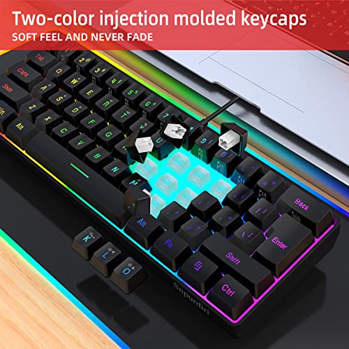 Snpurdiri 60% Wired Gaming Keyboard, Rgb Backlit Ultra-Compact Mini Keyboard, Waterproof Small Compact 61 Keys Keyboard For Pc/Mac Gamer, Typist, Travel, Easy To Carry On Business Trip(Black) #TOP4