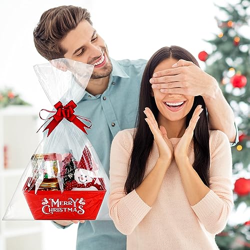 Cholemy 24 Sets Christmas Basket for Gifts Empty 10 x 8 Inch Sturdy Empty Gift Basket Bulk with Handle Large Cardboard Gift Baskets Trays to Fill Wine Candy for Xmas Holiday Birthday Party Supply by Cholemy - Image 5