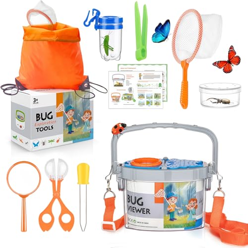 Forscherset für Kinder 11-teilig Entdecker Set mit Insektenfänger Becherlupe & Schmetterlingsnetz Outdoor Spielzeug & Camping Abenteuer Geschenk für Jungen & Mädchen ab 3 4 5 6 7 8 Jahre