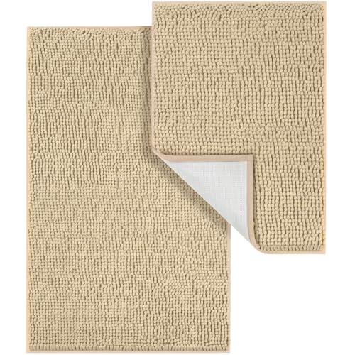 LINLA Bathroom Rugs Sets 2 Piece, Absorbent Soft Chenille Bath Mat, Beige by LINLA - Used condition - US$16.46