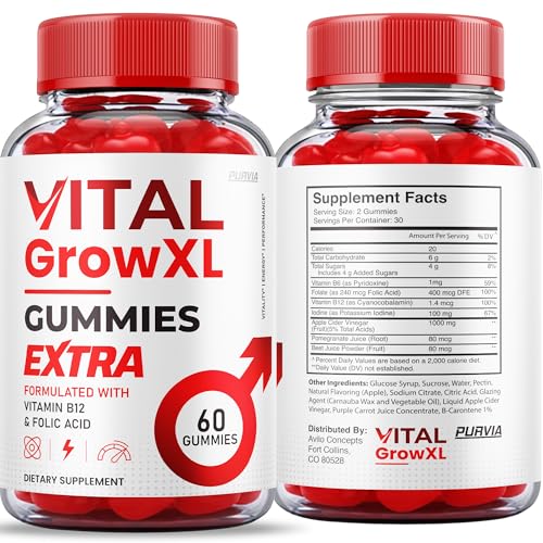 Image of (2 Pack) Vital Grow XL Gummies - Maximum Strength Formula - Vial Grow XL Extreme Strength Formula, Vital Grow XL Reviews, Overall Daily Health Support 1000mg Maximum Wellness Supplement (120 Gummies)