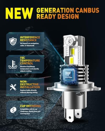 Image of Termitor H4 /9003 LED Bulbs, 110,000LM Brightness High /Low Beam, 85000+ Hours Long Service Life, 6500K Cool White, Real 1:1 Halogen Size HB2 Fog Light Bulbs, 3 Mins Plug N Play, Pack of 2