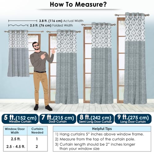 Image of Door Curtains 9 Feet Pack of 2, Floral, Grey