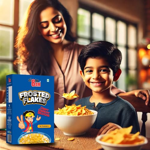 Image of 8:00 AM Frosted Flakes Cereal 480 Gram Box | Made With Golden Corn | 99% Fat-Free | Premium Corn Flakes | Low Cholesterol | Ideal Healthy Breakfast Choice | Crunchy & Delicious Morning Cereal