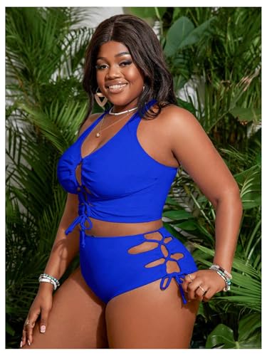 Image of SOLY HUX Women's Plus Size Bikini Set Sexy Swimsuit Lace Up Tummy Control 2 Piece Bathing Suit