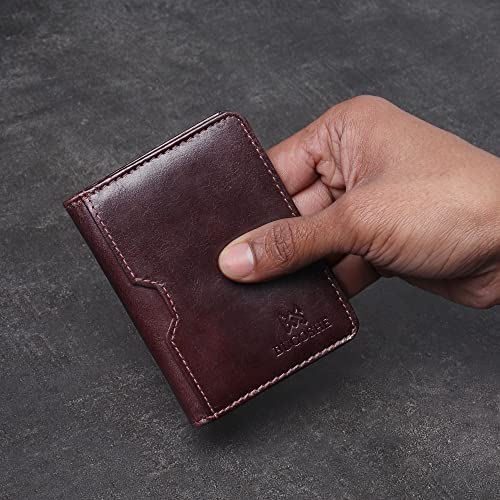 RFID Blocking Leather Card Holder for Men | Business Card Holder for Men | Minimalist Wallet for Men | Front Pocket Wallet for Men Slim Minimalist (Cherry)2