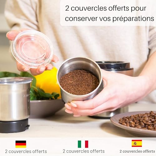 Moulin à café et mixeur électrique VeoHome broyeur pour grains de café, graine de lin et autres épices - inox – vue 3