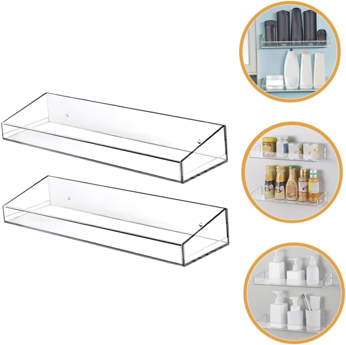 1set Acrylic Floating Shelf for Bathroom Kitchen Wall Wall-mounted Storage Rack for Toiletries Seasoning Bottles Shelf Organizer