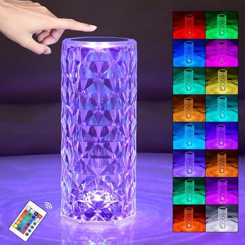 ZsIturey 16 RGD Color Changing Crystals Small Table Lamp Rose Diamond