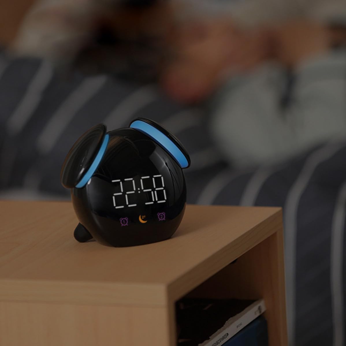 Reloj Despertador de Plástico LED Negro Forma de Hongo