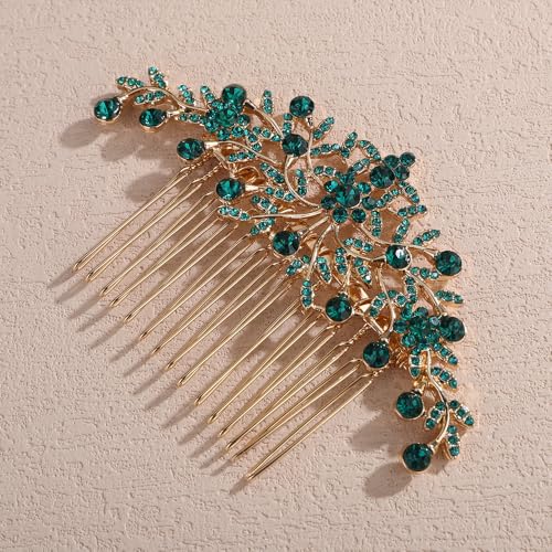 Peine de cristal bohemio para cabello de novia verde miniatura 4