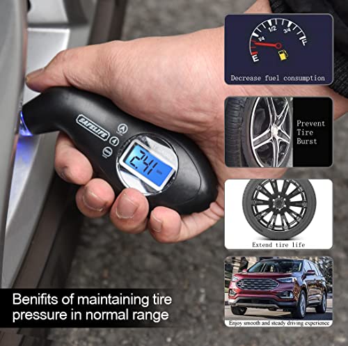 Safelife Digital Tire Pressure Gauge, 150 Psi Digital Tire Gauge 4 Settings For Car Truck Bicycle Motorcycle, Tire Pressure Gauge With Backlit Lcd And Non-Slip Grip (Black) #TOP5