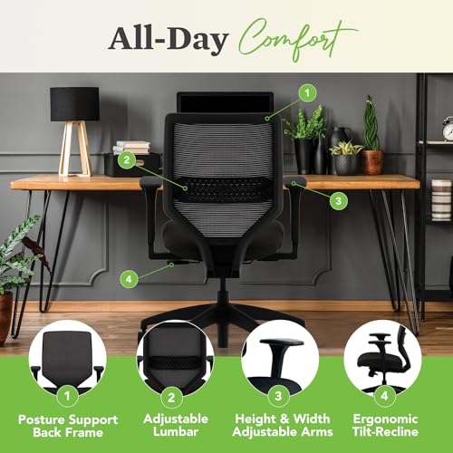 Image of HON Solve Mesh Back Office Chair with Adjustable Arms, Adjustable Height, Tilt Tension, Lumbar Support, Swivels, on Rolling Wheels, Midnight