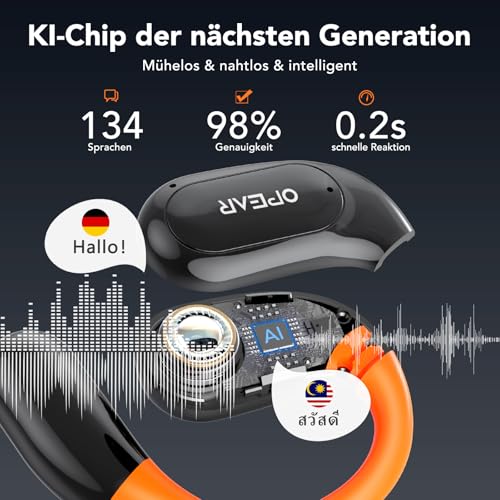 AI Übersetzer Kopfhörer in Echtzeit, Übersetzungskopfhörer für 134 Sprachen mit LCD Touchscreen, Open Ear Sprachübersetzer Kopfhörer, Kompatibel mit iOS & Android für Reisen, Business, Lernen