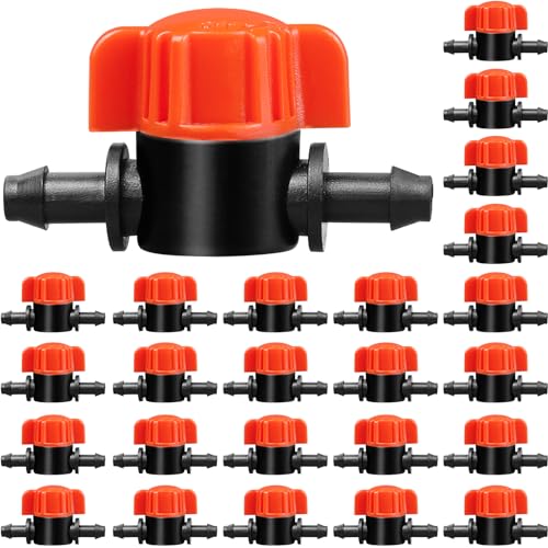 Gardrip 1/4 Drip Irrigation Valve - 25 Pack Shut Off Switch Fits 1/4 Inch Drip Tubing - Cut Off Valve for Garden Lawn Irrigation