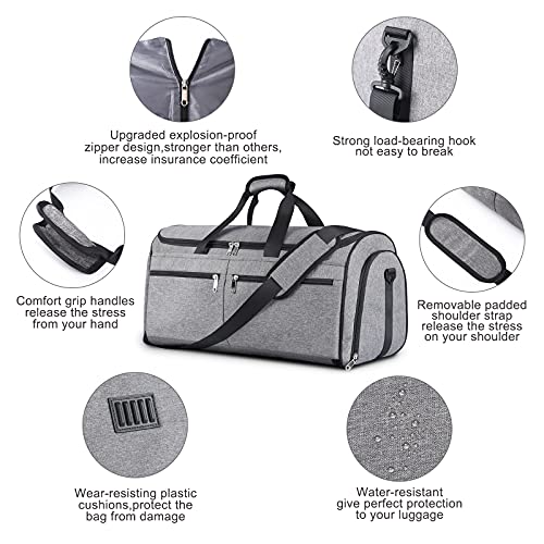 Carry on Garment Bag for Business Travel, Bukere Convertible Travel Duffel Bag with Shoe Compartment, Detachable Shoulder Strap, 2 in 1 Weekender Suit Bag for Men Women