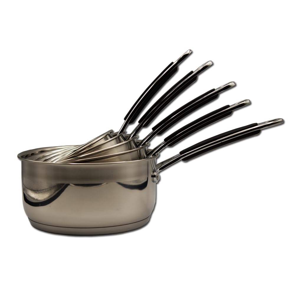 Schumann Professionnel - Lot de 5 Casseroles Gamme Eternelle - Compatibles Tous feux dont Induction - Acier Inoxydable sans PFOA - Poignées Accroche Confort en Silicone 12/14/16/18/20cm