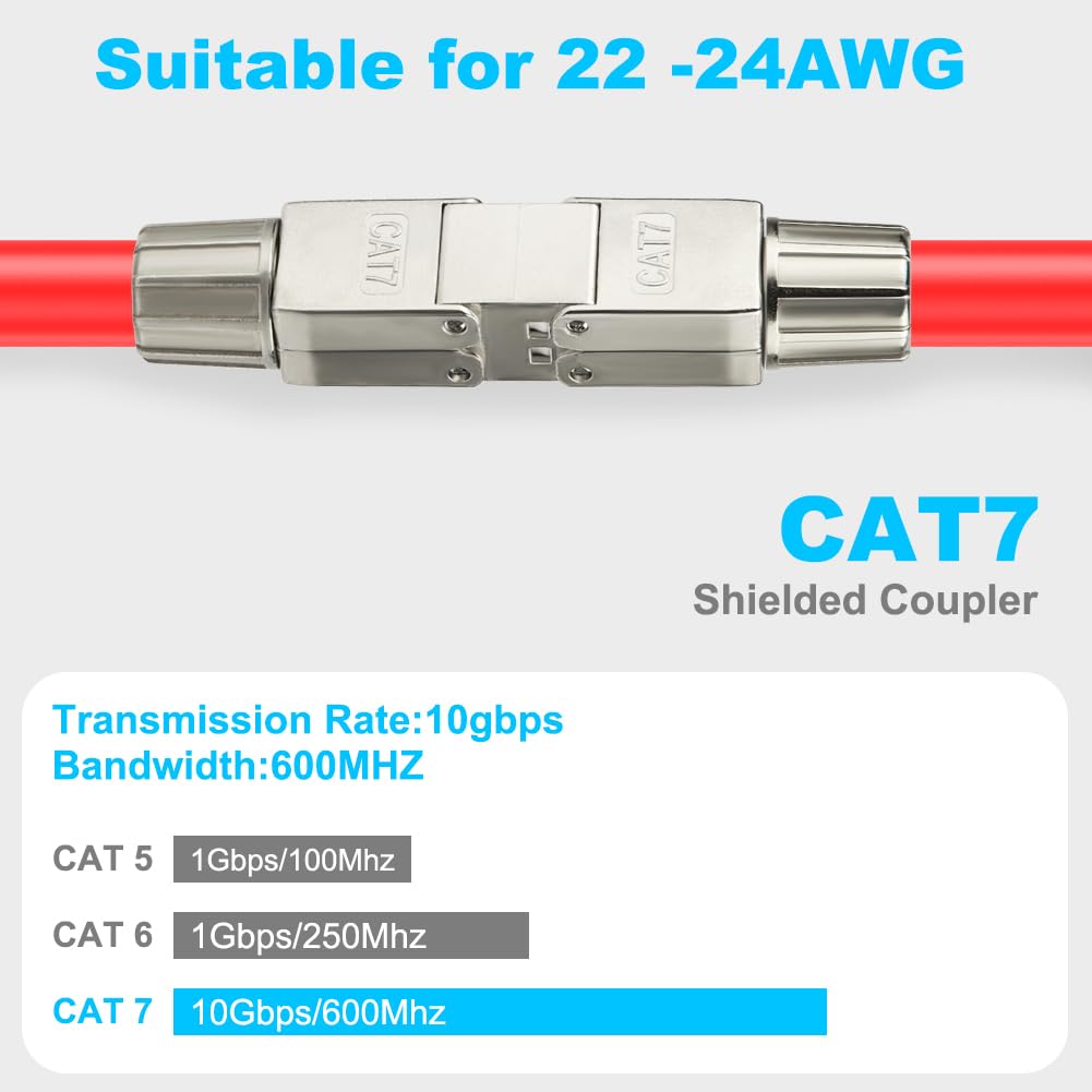 AXFEE 4-pak złączy RJ45, moduł przyłączeniowy łącznika Cat7, złącze Ethernet 8P8C, ekranowany przedłużacz sieciowy, adapter złącza LSA, modułowe złącze wtykowe do kabla Ethernet