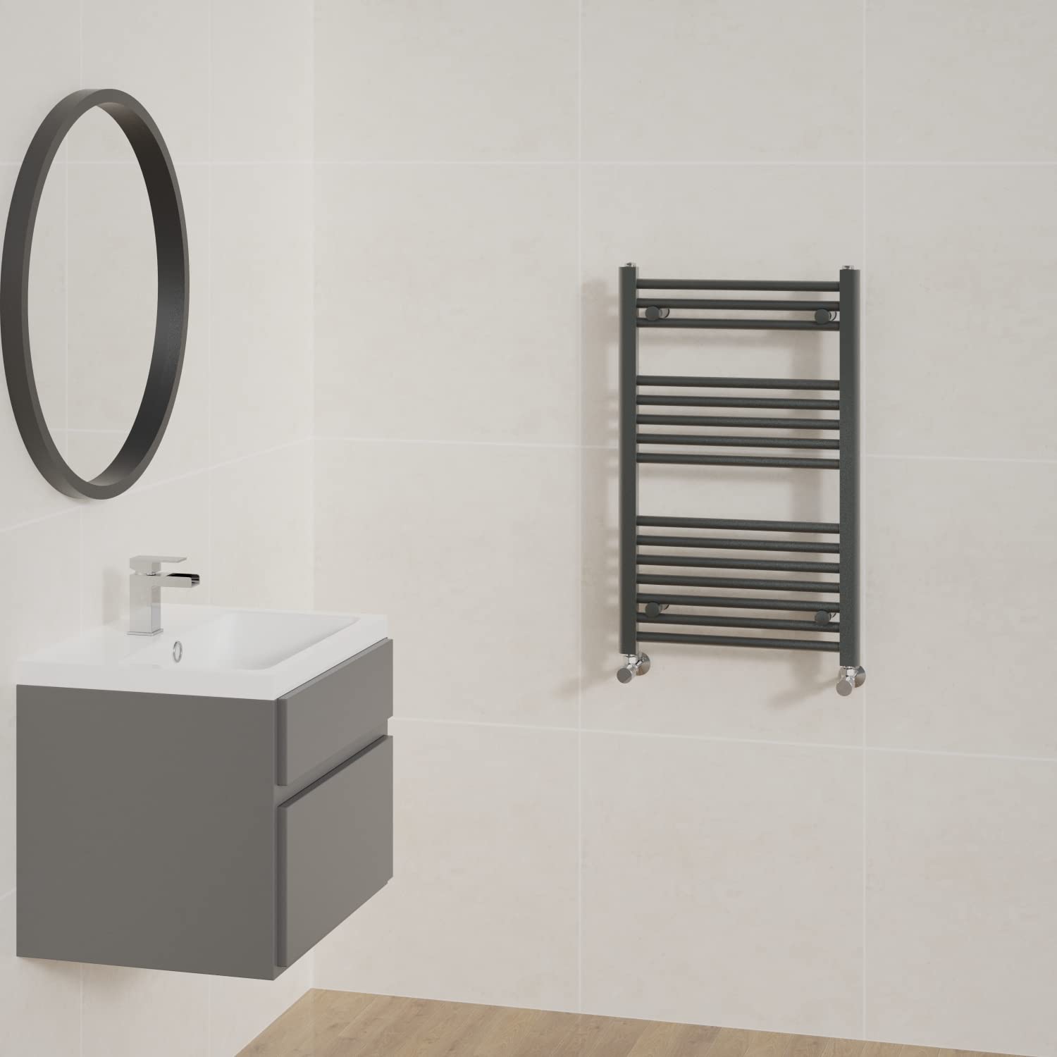 Nrg Anthracite Straight Bathroom Heated Towel Rail Radiator Central Heating Ladder Rad Warmer 800X500mm