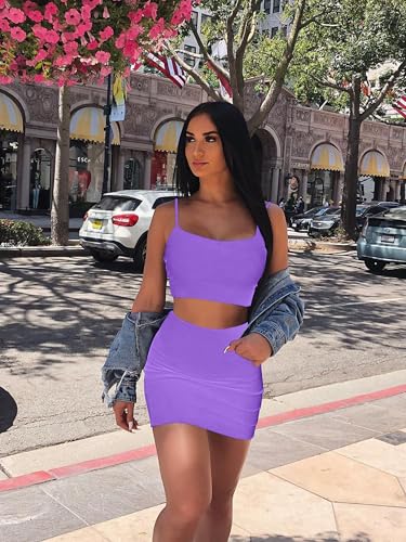 Image of BORIFLORS Women's Sexy 2 Piece Bodycon Mini Party Dresses Halloween Costume Strap Crop Top Short Skirt Set