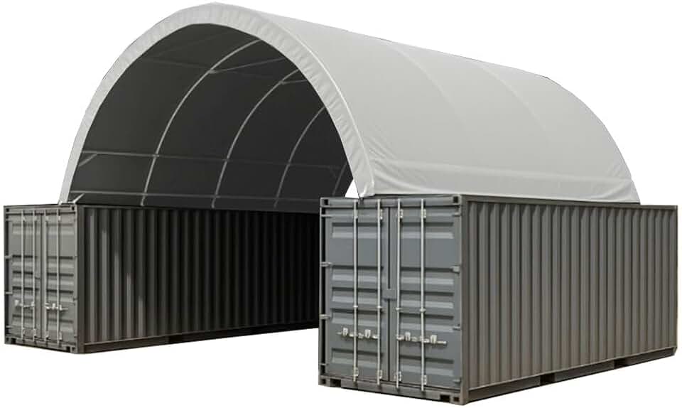 40'(L) x 40'(W) Shipping Container Canopy Shelter - 21 Oz 610 GSM PVC Dark Gray Cover Storage Container Roof with No End Walls - Durable & Weather-Resistant