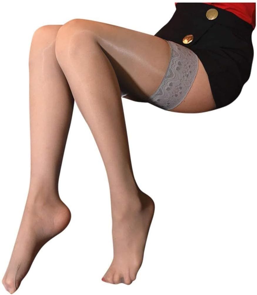 2 Pcs Stockings for Women Women's Fishnet Shiny Satin Shape Non-Slip Pull Up Sheer Thigh Knee Ultra Thin,Grijs-One Size