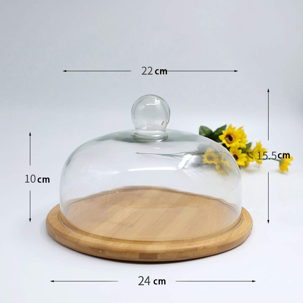 Copertura per Alimenti, Campana Coperchio Microonde,Cupola per Torta in Vetro, Vassoio per Pasticceria in Legno Coperchio per la conservazione degli Alimenti sigillato per Dessert Display a