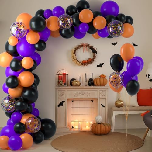 Image of Rozi Decoration Pack of 35 Black Orange Purple Balloons - 9 Inch Latex & Confetti Balloon Set, Metallic Balloons for Birthday, Halloween, Haunted Theme, Party Decorations