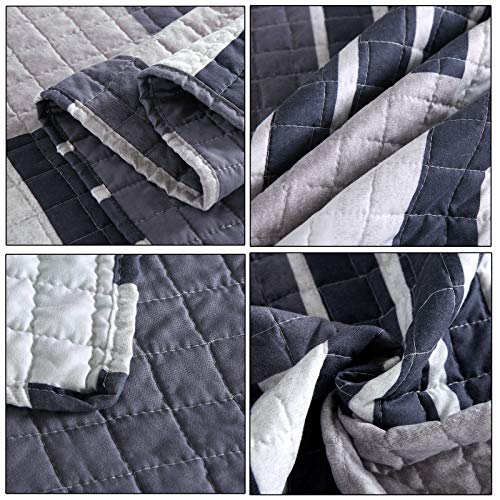 WOLTU BD12m04,1 Bedsprei patchwork in polyester,Sprei comfortabel 240x260cm omkeerbaar Blauw+Wit - Image 4