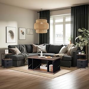 GIA Home Furniture 3 pcs Living Room Table Set, Including 1 Particle Board Coffee Table with Marble Vein Walnut & 2 End Tables with Charging Station, USB Ports, 2 Drawers & Open Shelves
