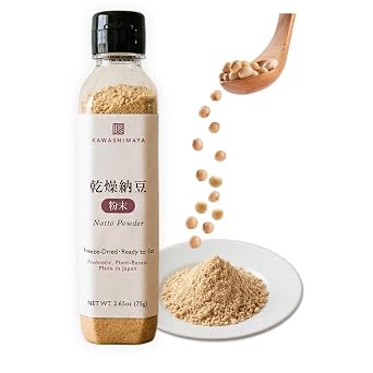 Kawashimaya Japanese Natto Fermented Soybeans Powder 2.65oz 75g - Freeze-Dried Traditional Superfood Natto Powder, Rich in Probiotic, Vitamin K2 & Nattokinase, Salt-Free, Made in Japan