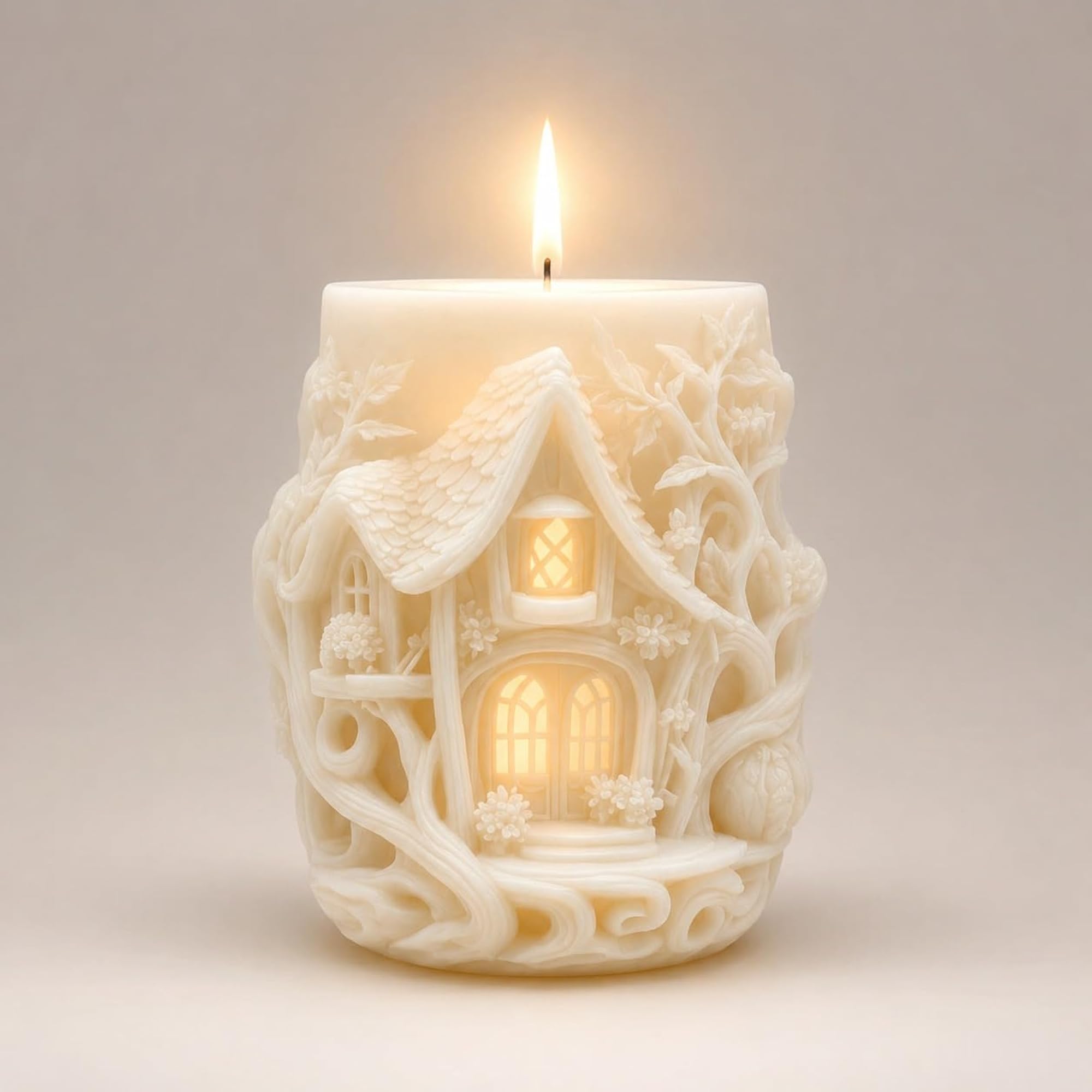 Designer Ornate Floral Scroll Carving Pillar Candle