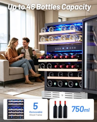 Image of Kalamera 24 Inch Wine Cooler Refrigerator, 46-Bottle Dual Zone Wine Fridge