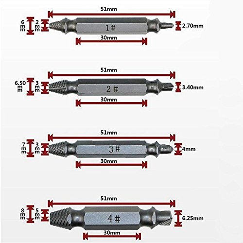 Conjunto de 4 peças de ferramentas de remoção de brocas de extrator de parafusos