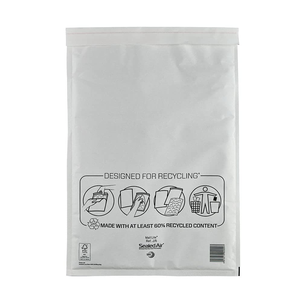 Mail Lite J/6 (300 x 440mm) Bubble Padded Envelope - White (Box of 50)