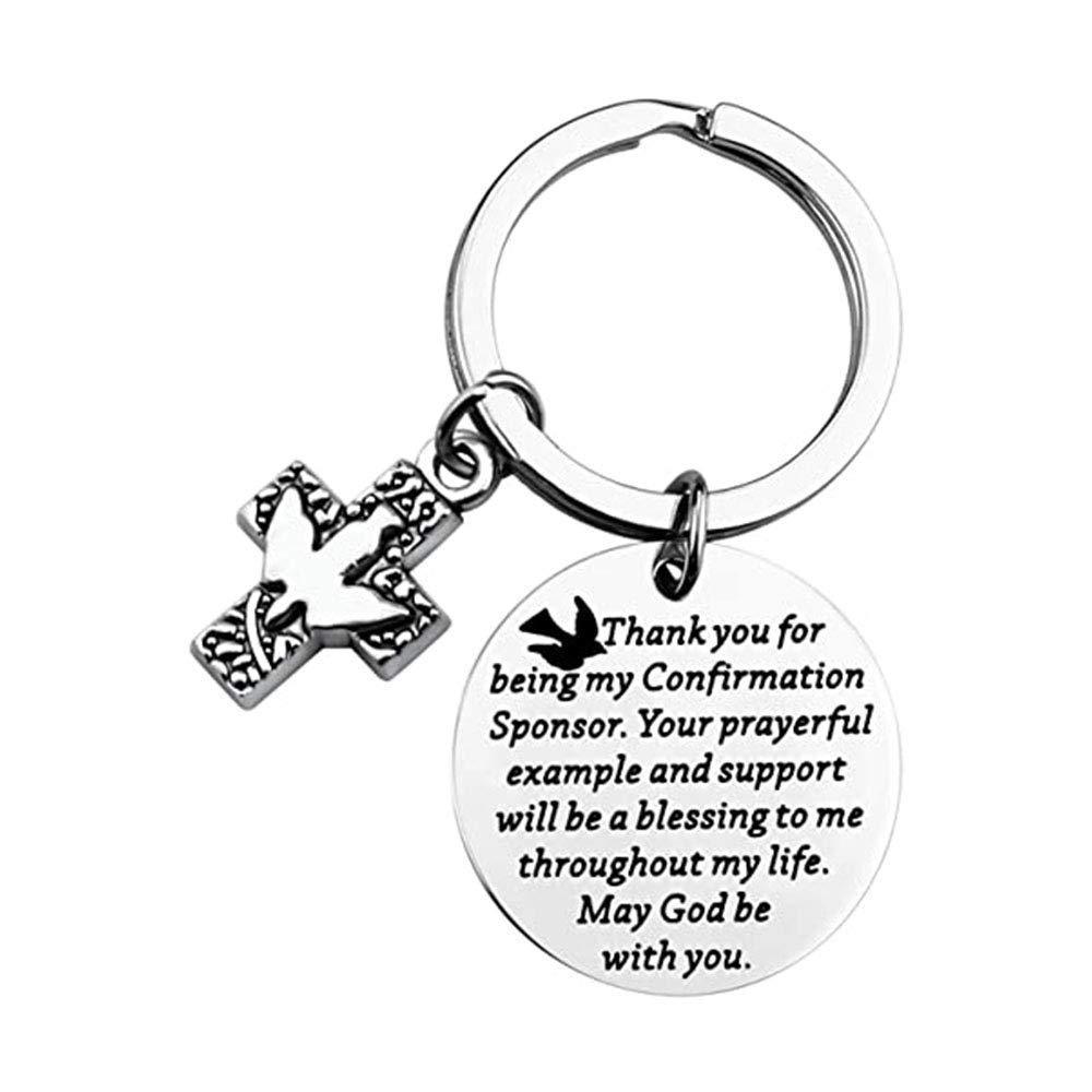Funyso Silver Confirmation Sponsor Gift Thank You For Being My Confirmation Sponsor Keychain Confirmation Sponsor Thank You Gift Religious Sponsor Gift (Confirmation Sponsor)