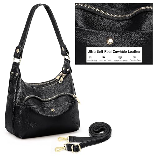 YALUXE Genuine Cowhide Leather Shoulder Bag Dual Zip Compartments Multi Pockets Fashion Handbags and Purses for Women3